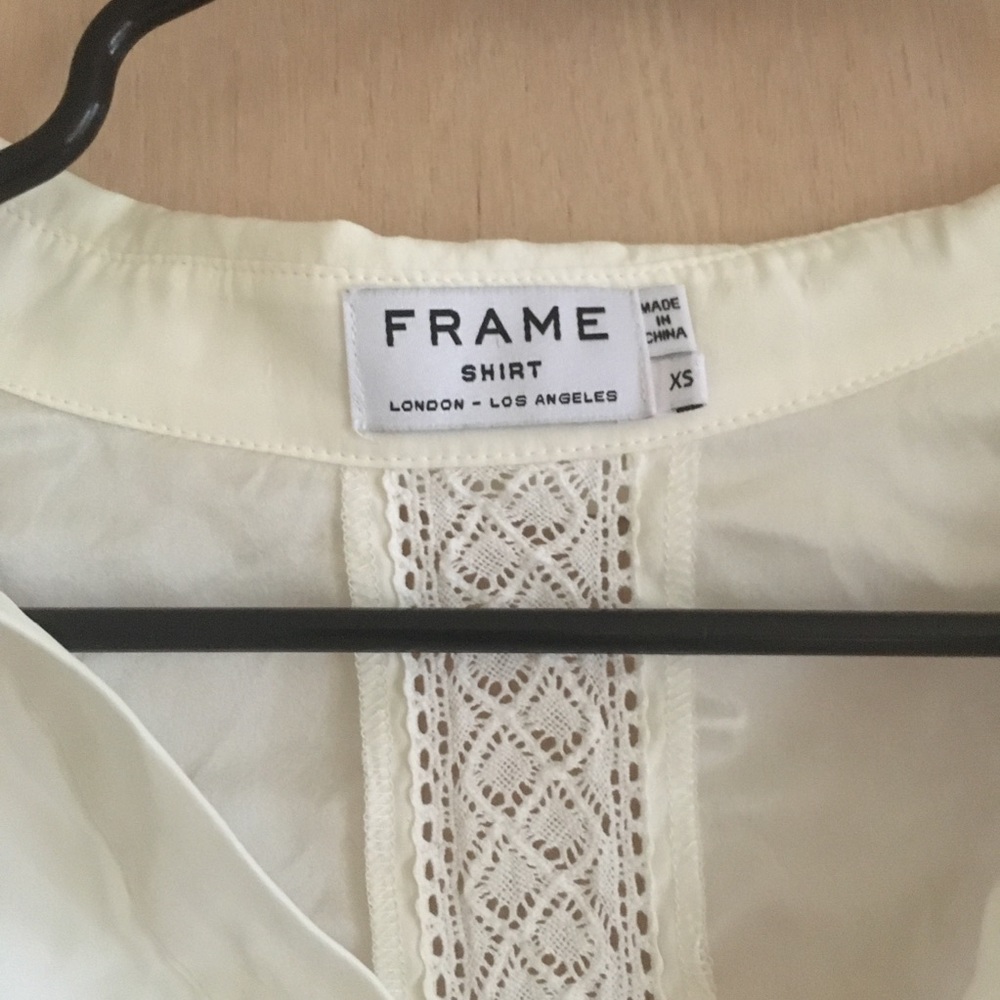 Frame  Denim Le Lace100% silk and lace white ivory charmeuse blouse XS - Picture 4 of 7
